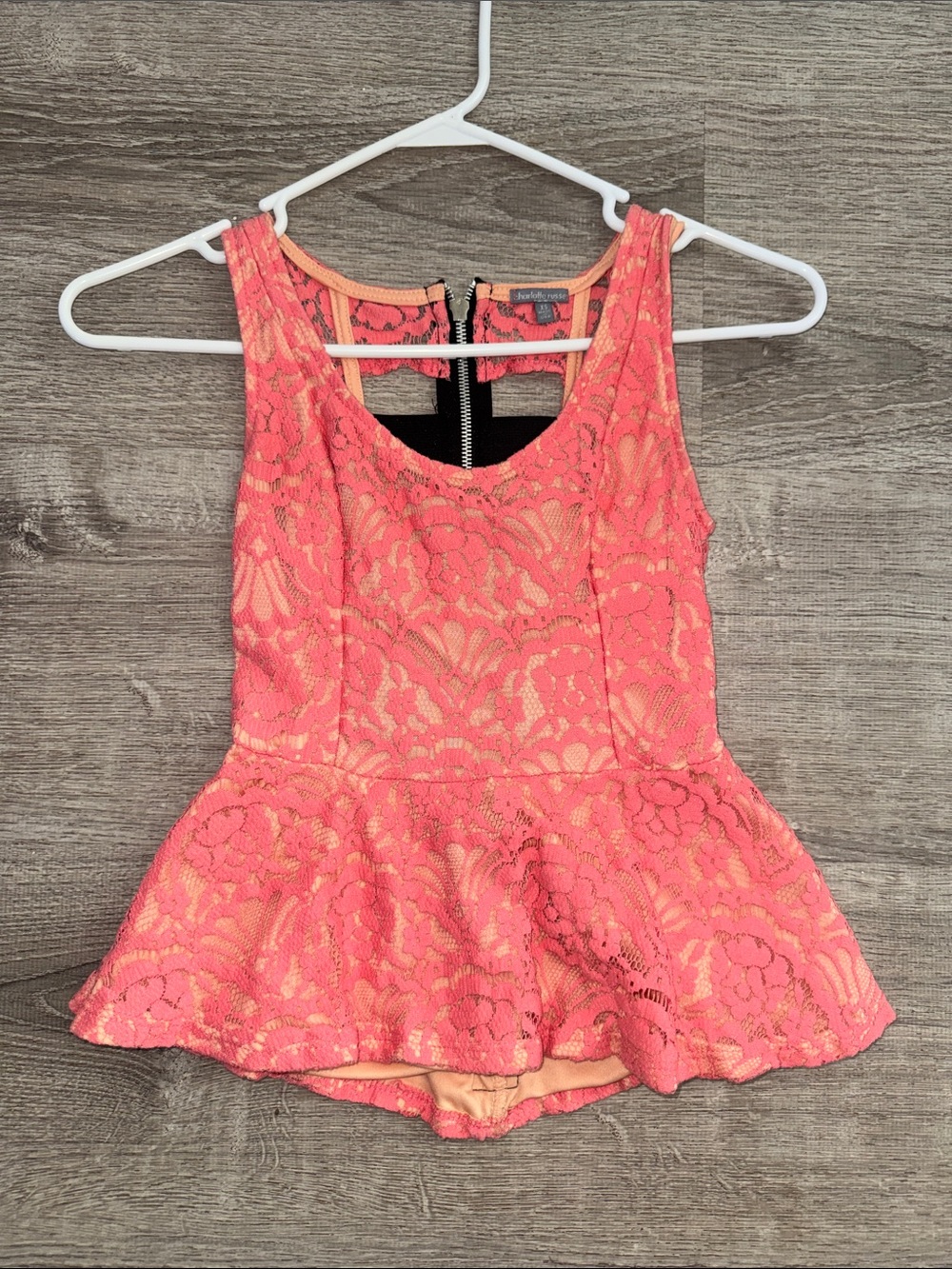 Charlotte Russe Coral Lace Peplum Tank